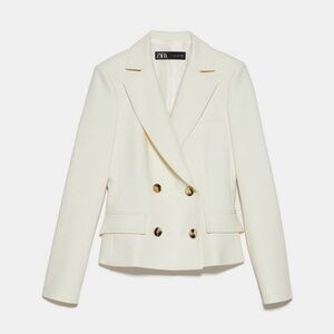 Zara Women's Ivory Double-Breasted Blazer